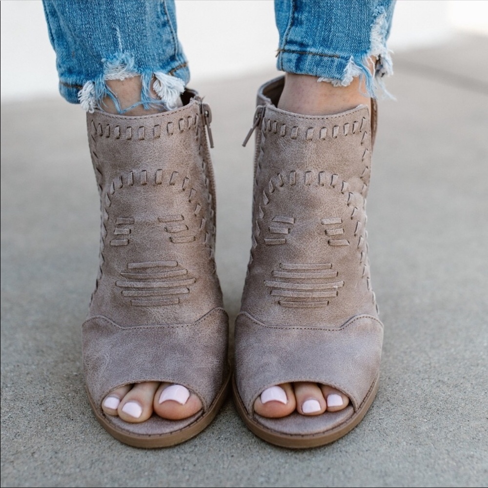 Taupe Woven Peep Toe Bootie